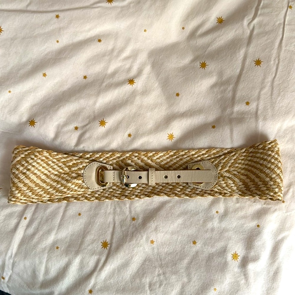 Via Spiga - Elegant Tan and Cream Woven Belt - Large